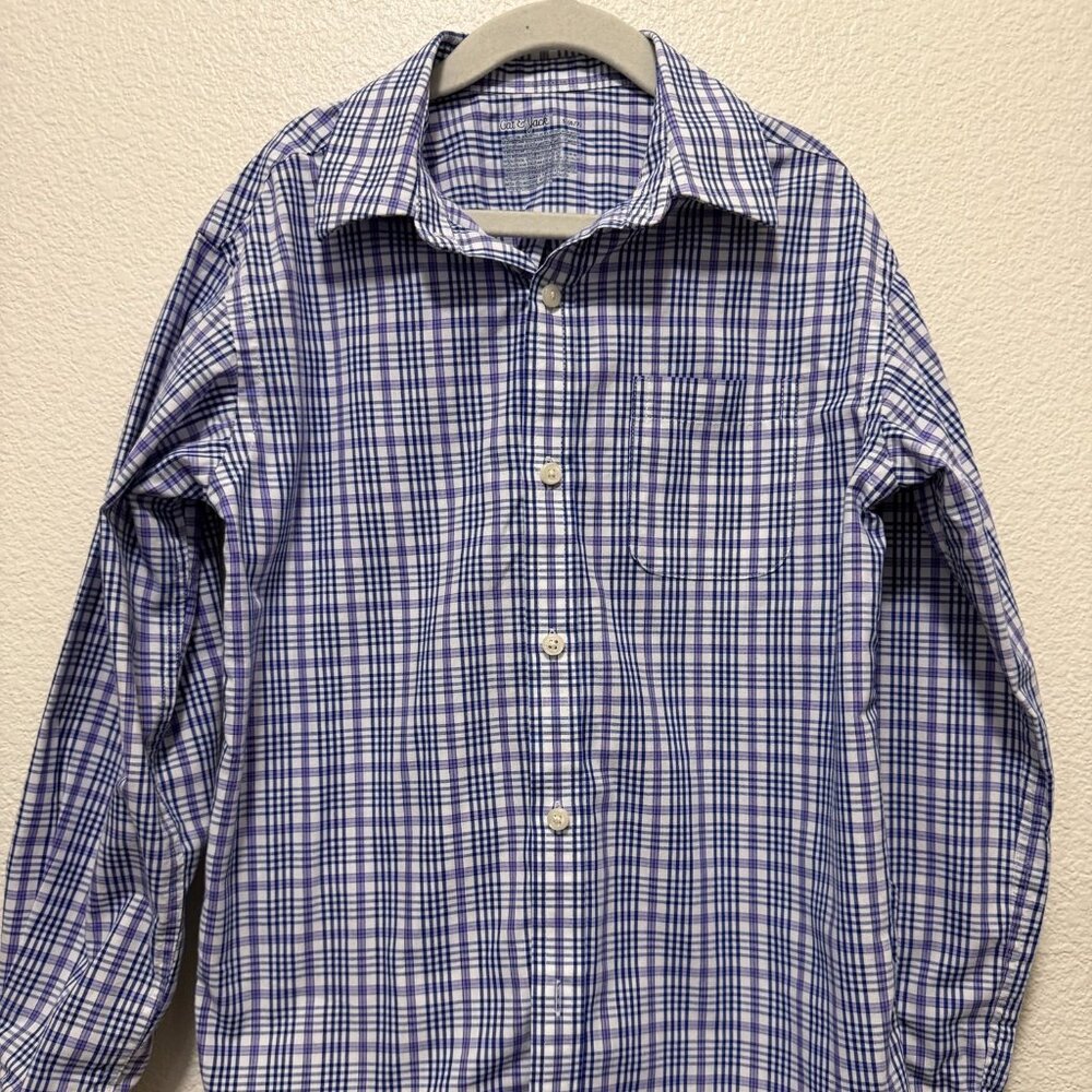 Cat & Jack blue and purple plaid button down shirt, boy's size S (6/7)